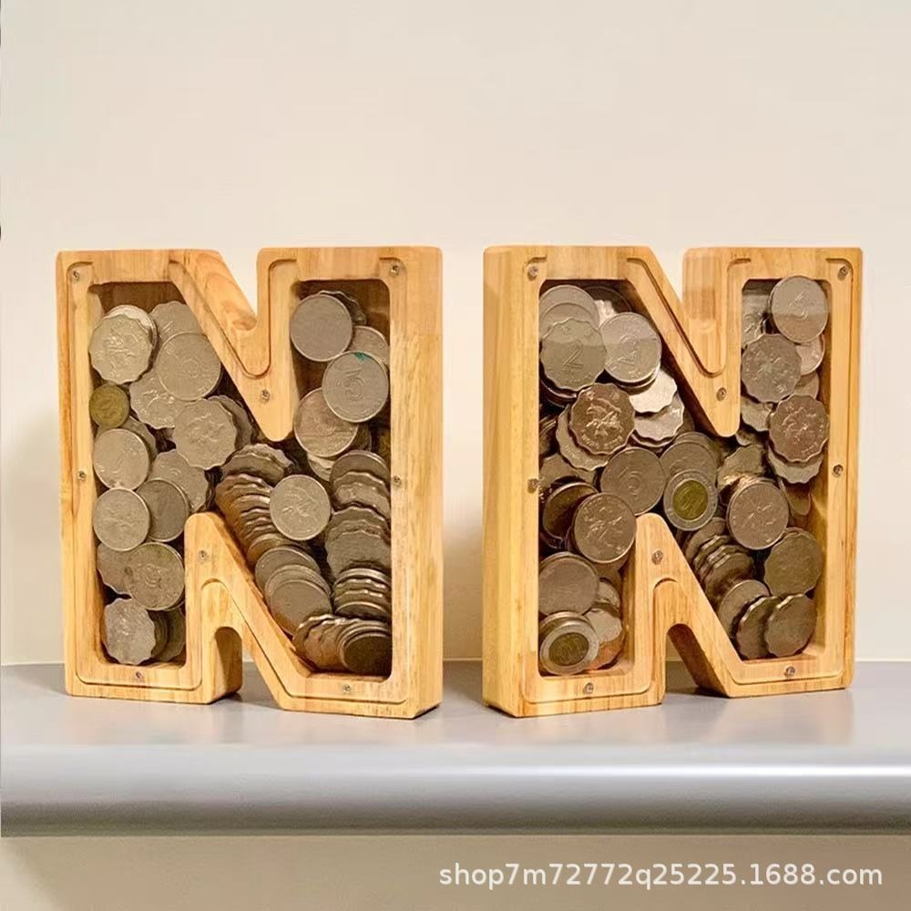 Kids Education Savings - Cofrinho de madeira com 26 letras