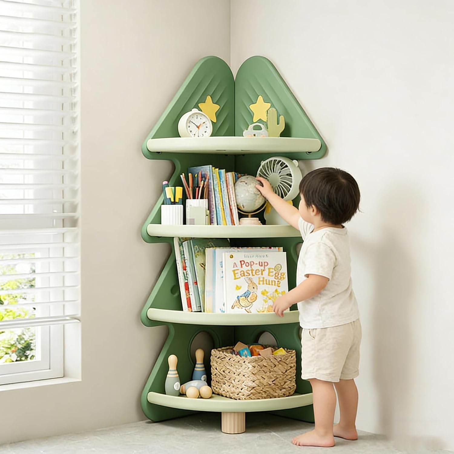 Montessori Shelf Toy - Estante de Canto de 4 Níveis